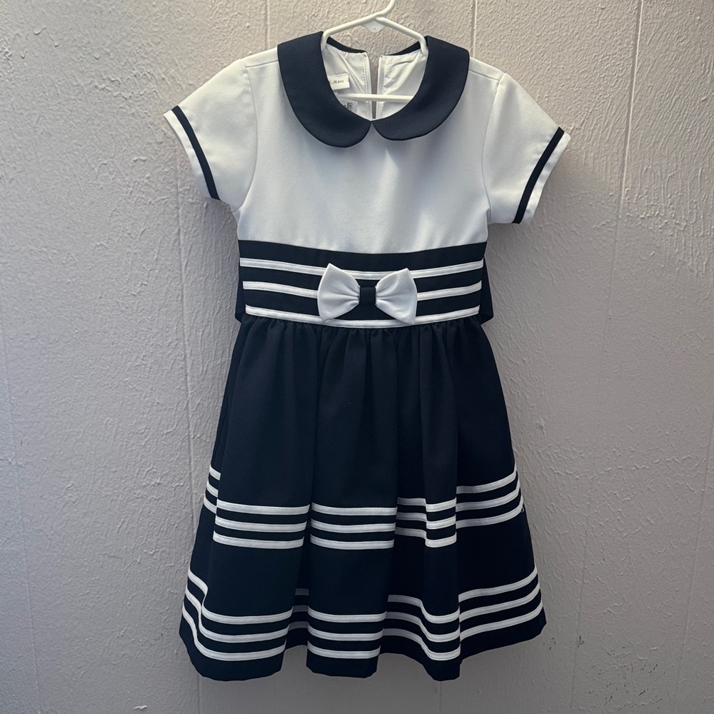 Bonnie Jean Black and White Striped Kids Dress